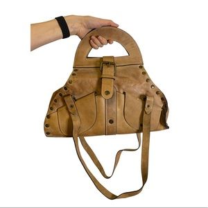 Brown leather Patricia Nash crossbody satchel, new with dust bag